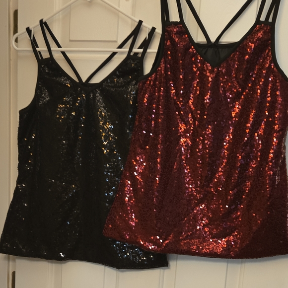 Tops - Sequin Strappy Tops - 1 Black & 1 Red